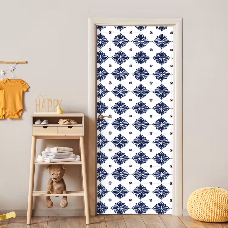 Tegelmotief - Blauw - Wit - Bloem deurposter klein 289 -sfeer4