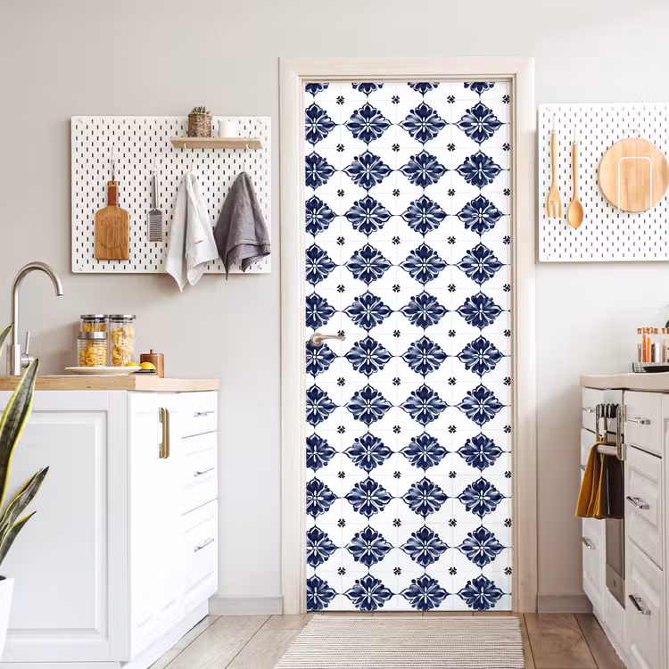 Tegelmotief - Blauw - Wit - Bloem deurposter klein 289 -sfeer5