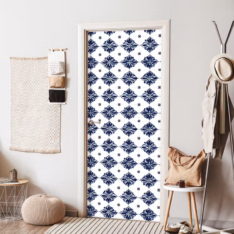 Tegelmotief - Blauw - Wit - Bloem deurposter klein 289 -sfeer6