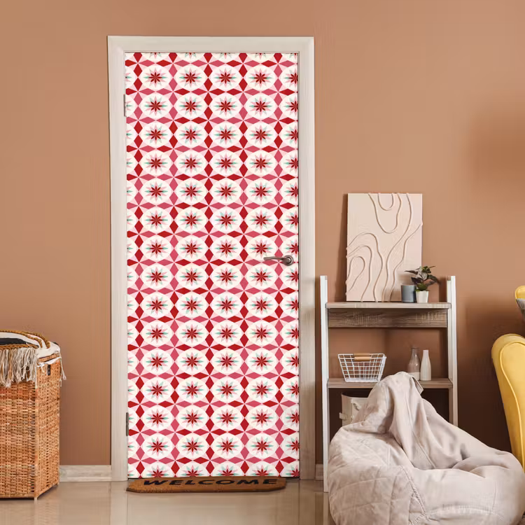Tegelpatroon - Sterren - Retro - Roze - Mintgroen deurposter klein 289 -sfeer1