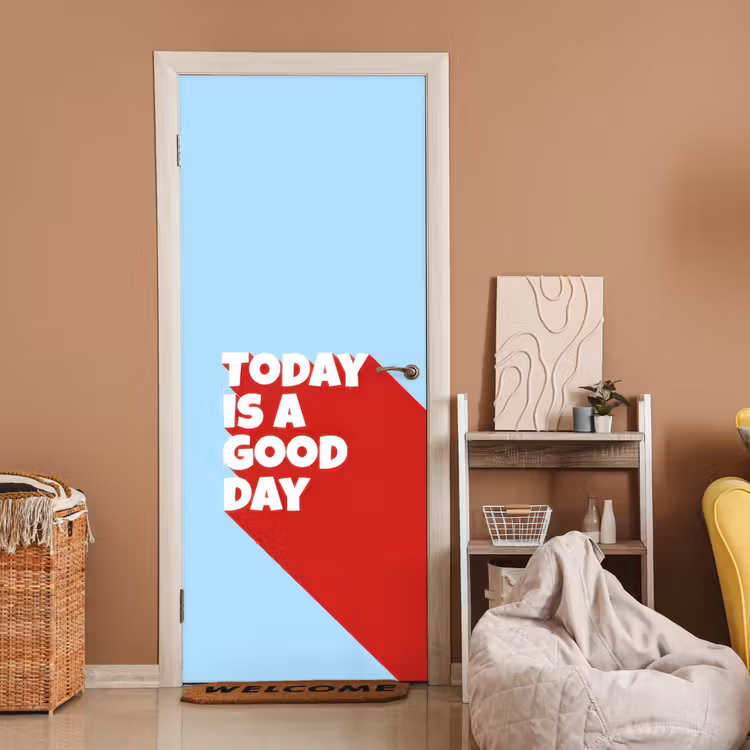Today is a good day - Rood - lichtblauw deurposter klein -sfeer1