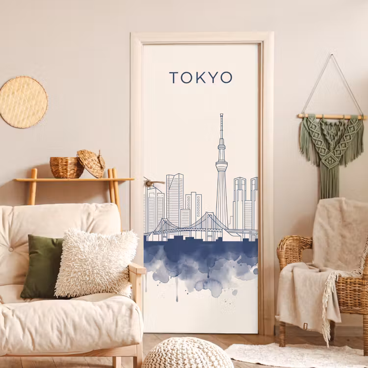 Tokyo - Skyline - Stad - Abstract - Blauw deurposter klein -sfeer2