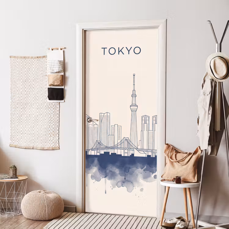 Tokyo - Skyline - Stad - Abstract - Blauw deurposter klein -sfeer6