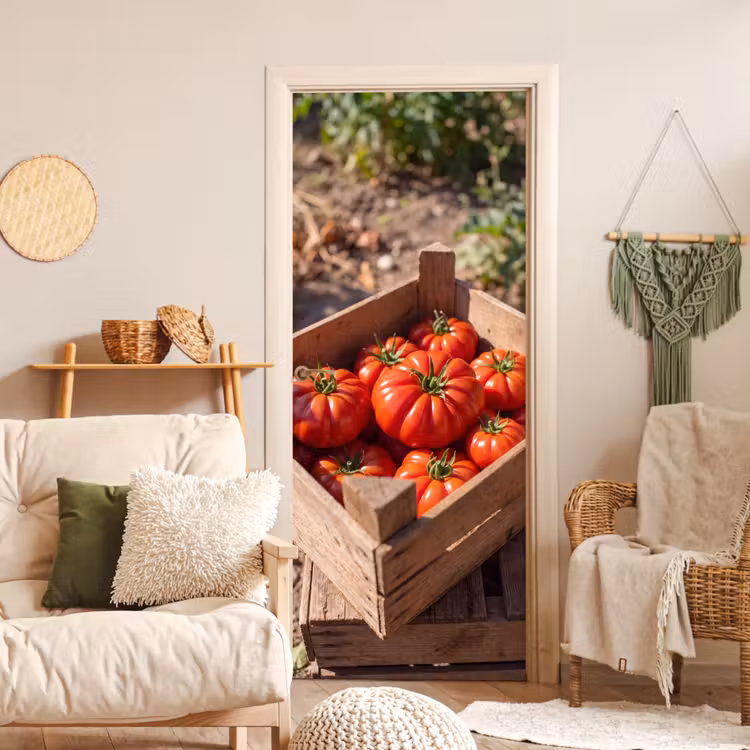 Door sticker - Tomato - Wooden - Crate - Tomaat - Houten - Kist deurposter klein
