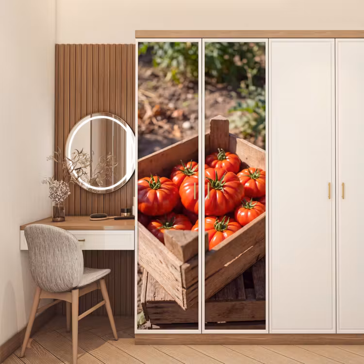 Door sticker - Tomato - Wooden - Crate - Tomaat - Houten - Kist deurposter klein