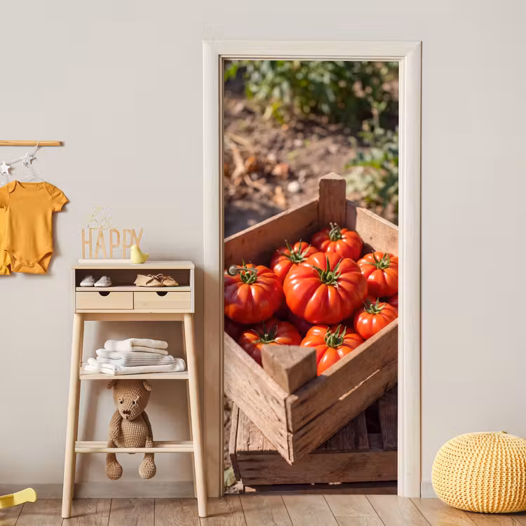 Door sticker - Tomato - Wooden - Crate - Tomaat - Houten - Kist deurposter klein