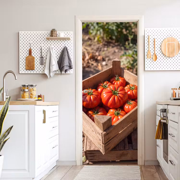 Door sticker - Tomato - Wooden - Crate - Tomaat - Houten - Kist deurposter klein