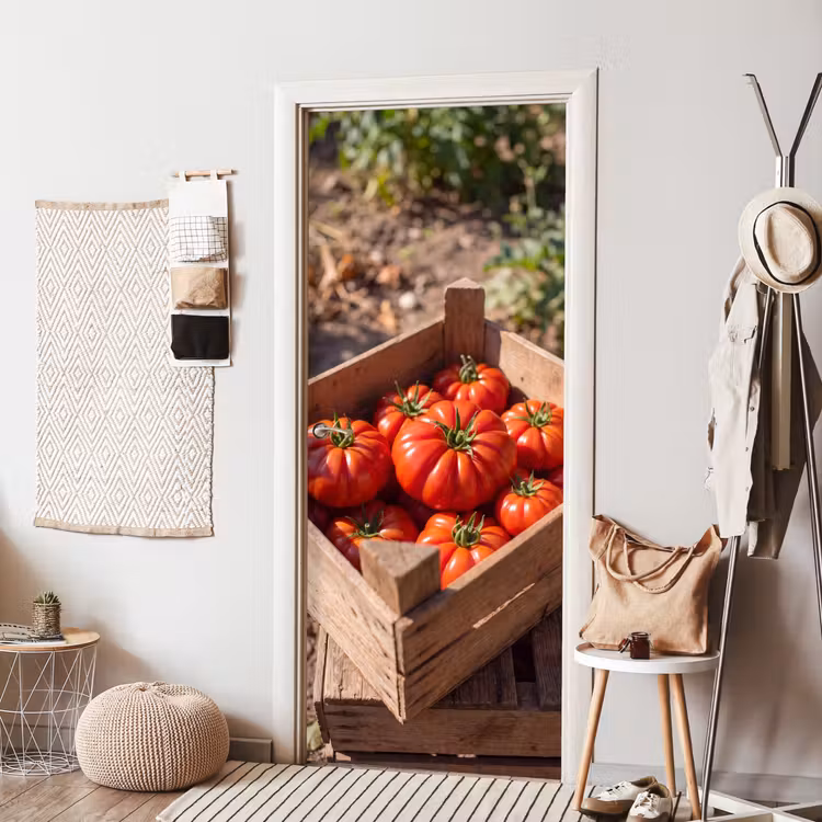 Door sticker - Tomato - Wooden - Crate - Tomaat - Houten - Kist deurposter klein