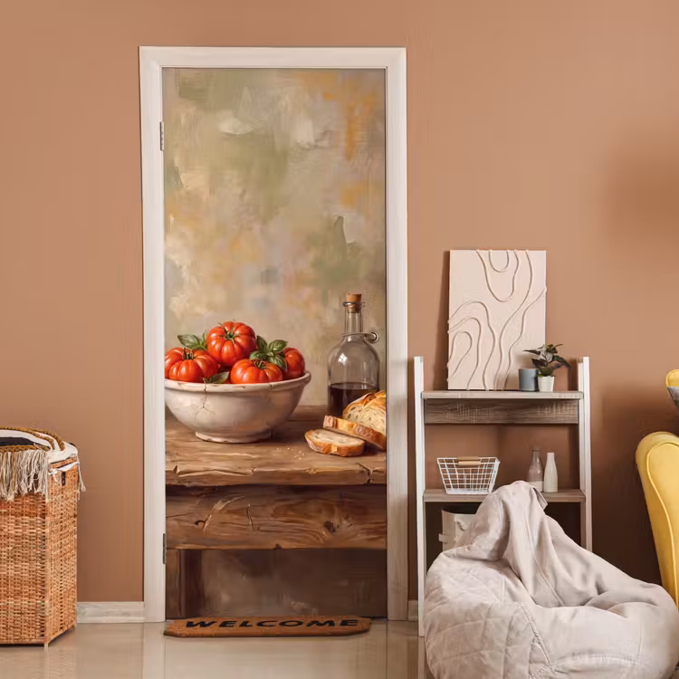 Door sticker - Tomatoes - Bowl - Food - Tomaten - Kom - Eten deurposter klein