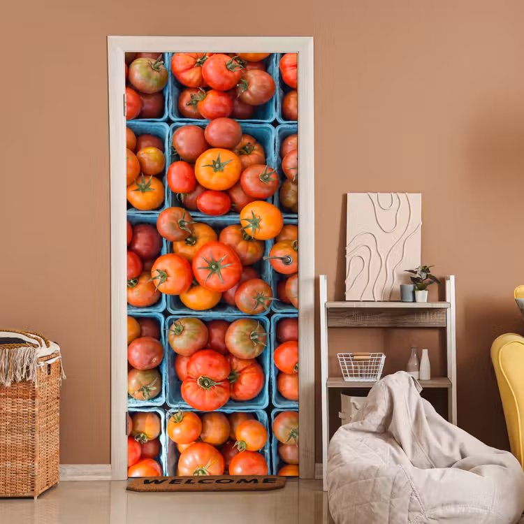 Door sticker - Tomatoes - Food - Colorful - Tomaten - Eten - Kleurrijk deurposter klein