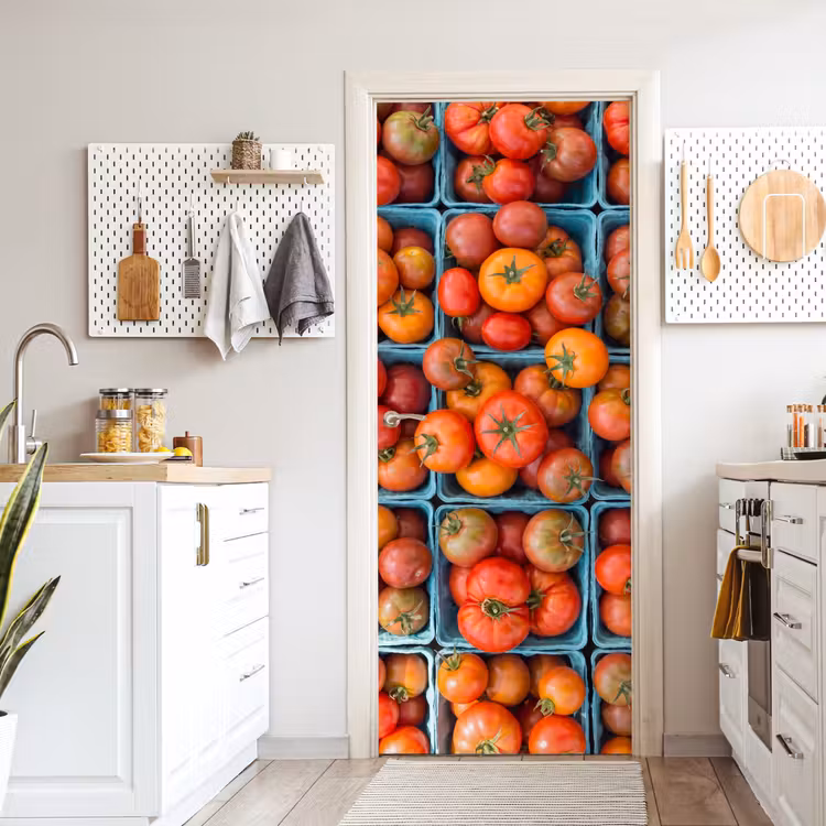Door sticker - Tomatoes - Food - Colorful - Tomaten - Eten - Kleurrijk deurposter klein