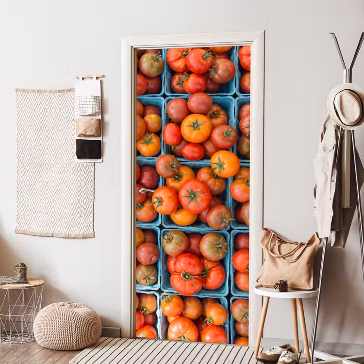 Door sticker - Tomatoes - Food - Colorful - Tomaten - Eten - Kleurrijk deurposter klein