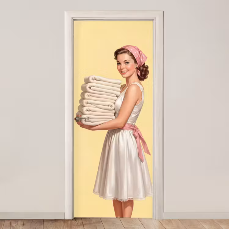 Handdoeken - Vrouw - Jurk - Roze deurposter klein -3d_beige
