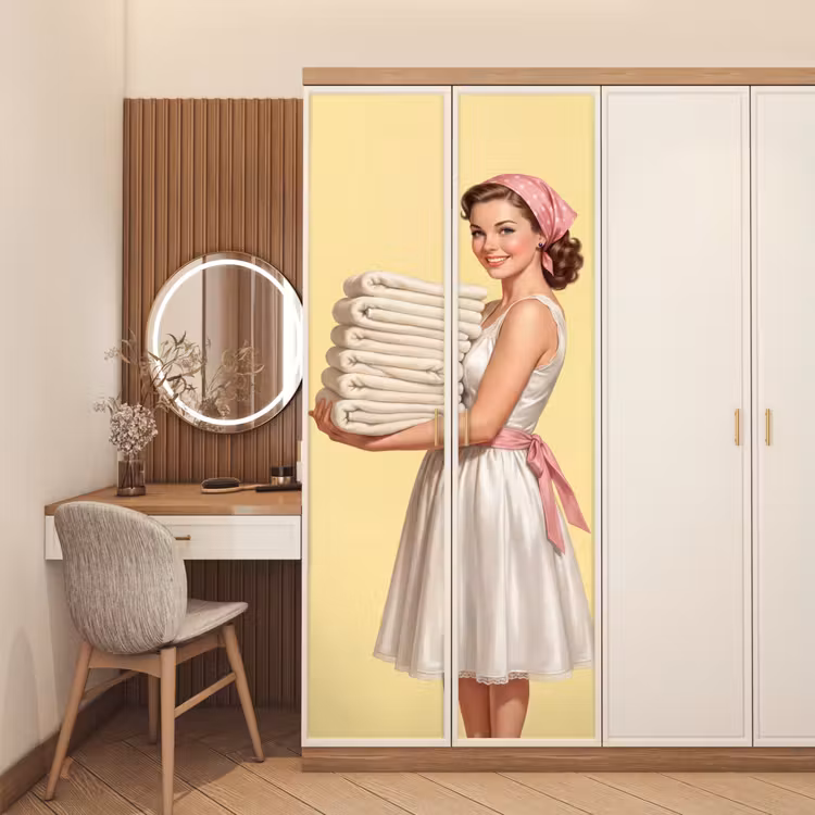 Handdoeken - Vrouw - Jurk - Roze deurposter klein -sfeer3