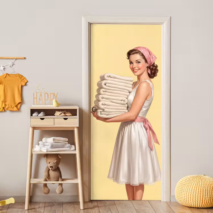 Handdoeken - Vrouw - Jurk - Roze deurposter klein -sfeer4
