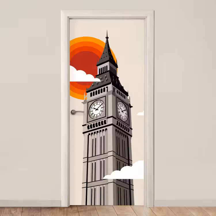 Toren - Klok - Londen - Architectuur - Retro deurposter klein -3d_beige