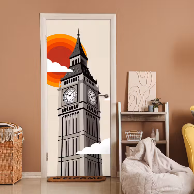 Toren - Klok - Londen - Architectuur - Retro deurposter klein -sfeer1