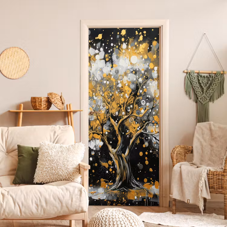 Boom - Zwart - Goud - Wit - Modern deurposter klein -sfeer2