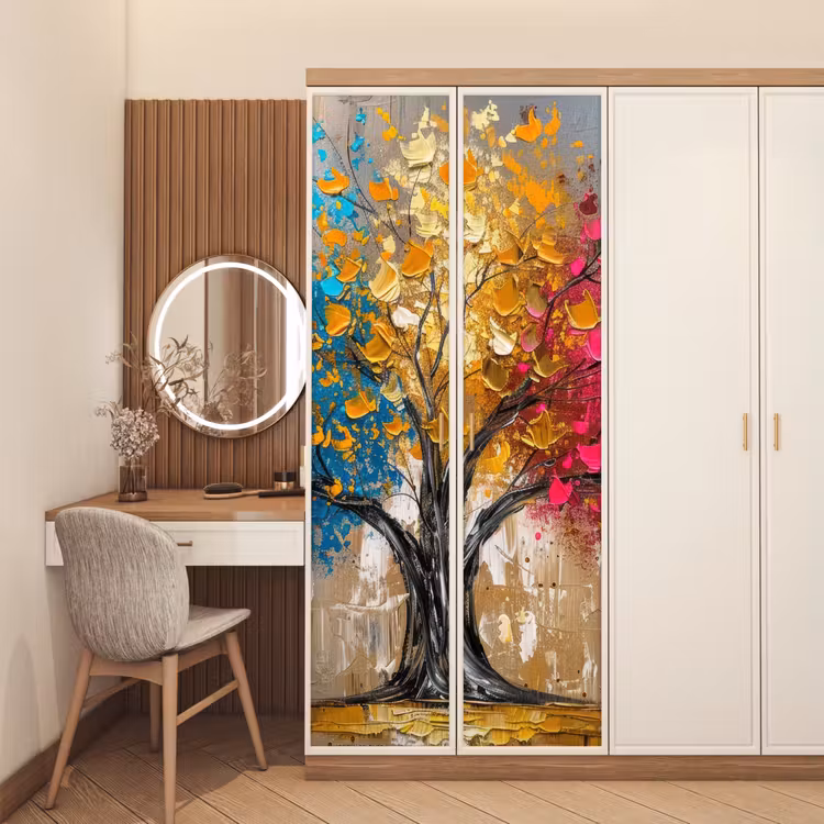 Boom - Kleurrijk - Grijs - Modern deurposter klein -sfeer3