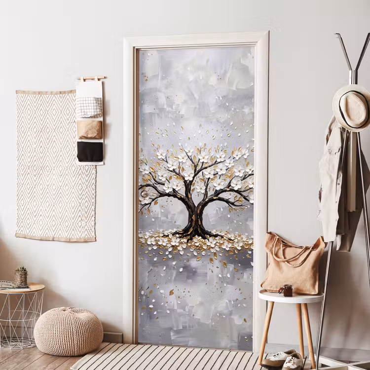 Boom - Bloemen - Natuur - Abstract - Wit deurposter klein -sfeer6