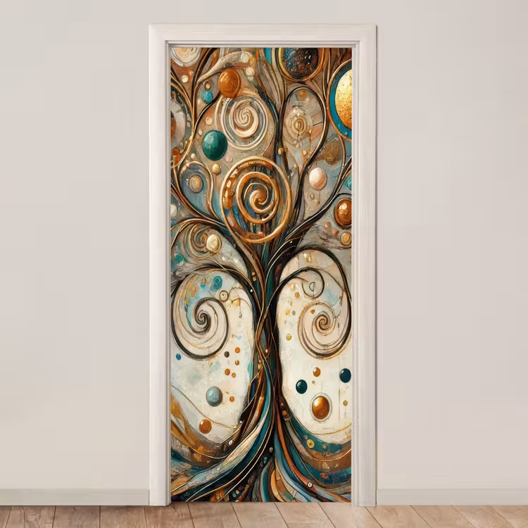 Levensboom - Boom - Abstract - Modern deurposter klein -3d_beige