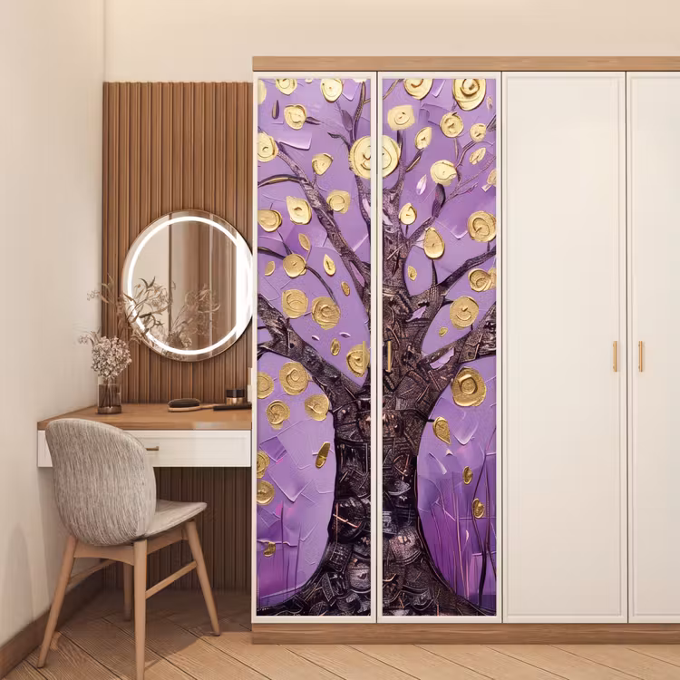 Levensboom - Boom - Paars - Goud - Modern deurposter klein -sfeer3
