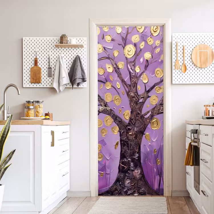 Levensboom - Boom - Paars - Goud - Modern deurposter klein -sfeer5