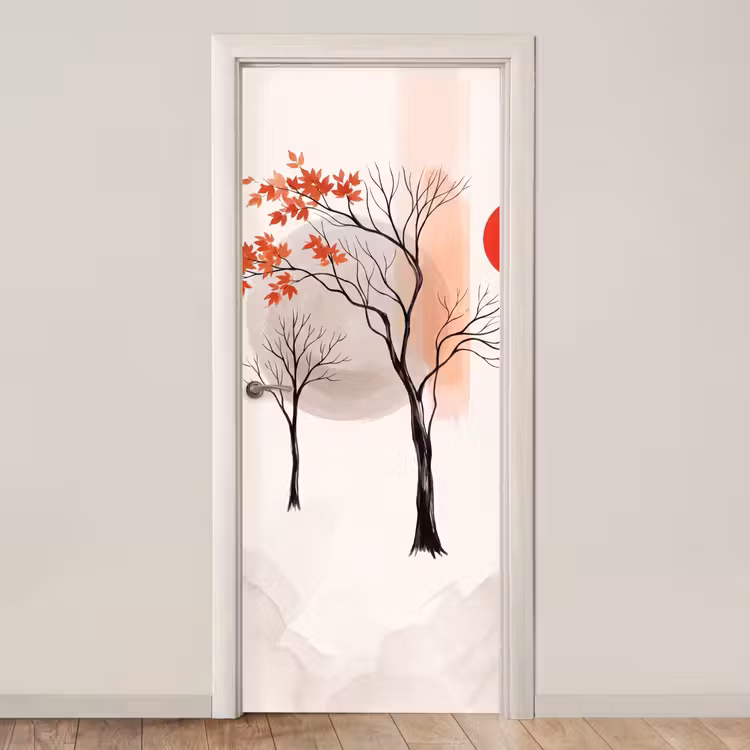Door sticker - Tree - Red - Abstract - Boom - Rood - Abstract deurposter klein