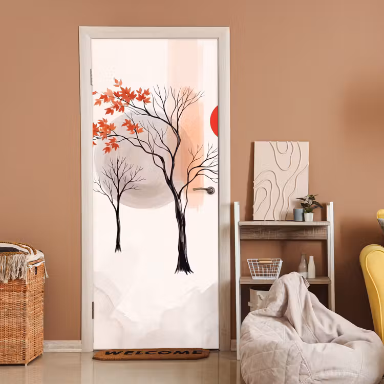 Door sticker - Tree - Red - Abstract - Boom - Rood - Abstract deurposter klein
