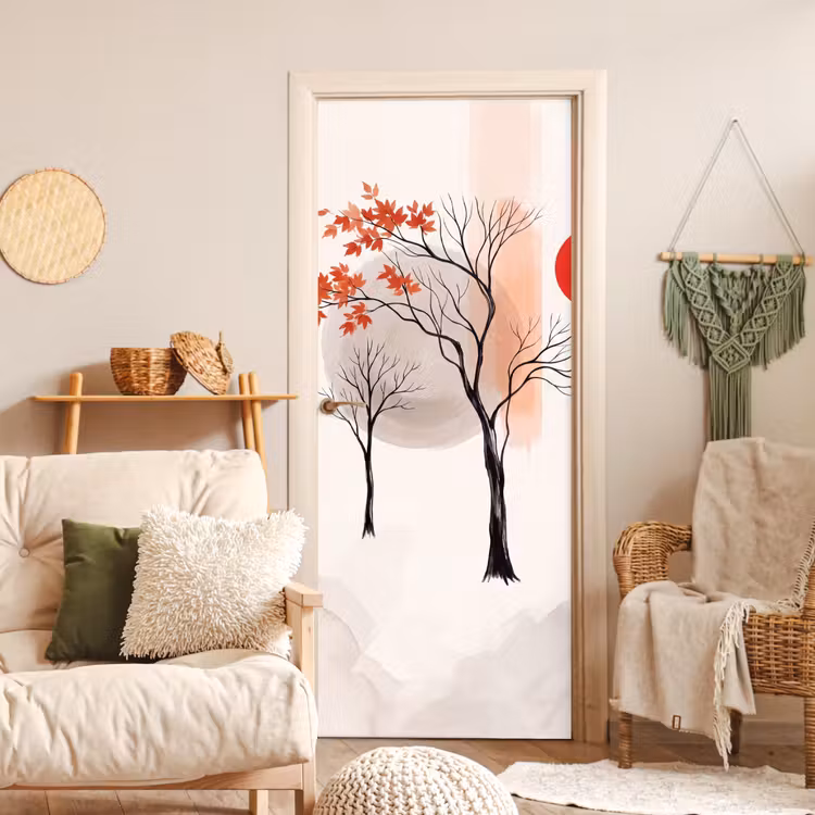 Door sticker - Tree - Red - Abstract - Boom - Rood - Abstract deurposter klein