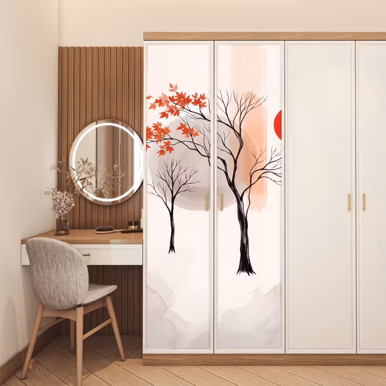 Door sticker - Tree - Red - Abstract - Boom - Rood - Abstract deurposter klein