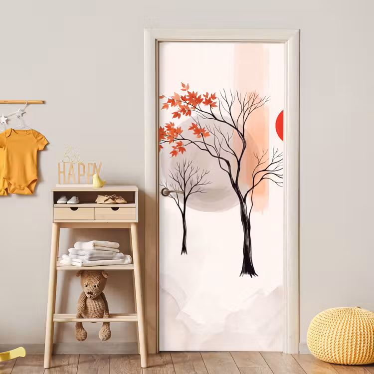 Door sticker - Tree - Red - Abstract - Boom - Rood - Abstract deurposter klein