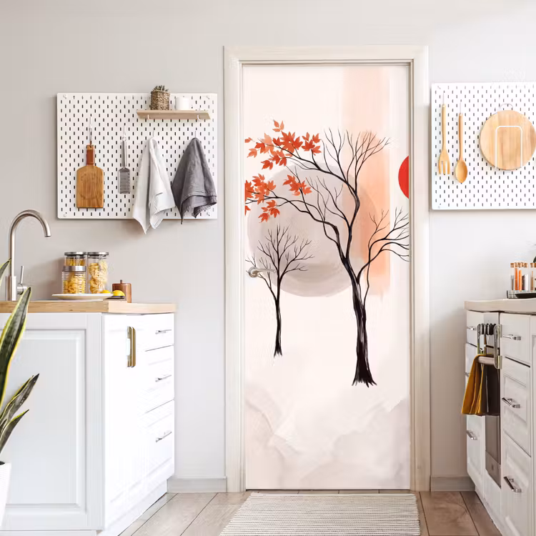Door sticker - Tree - Red - Abstract - Boom - Rood - Abstract deurposter klein