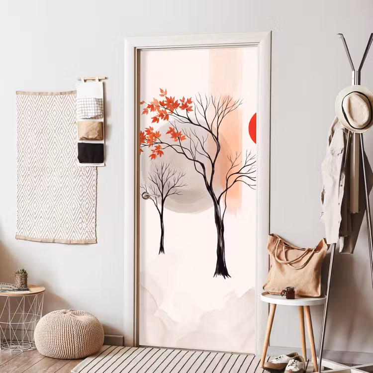 Door sticker - Tree - Red - Abstract - Boom - Rood - Abstract deurposter klein