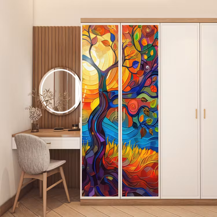 Boom - Zon - Verflook - Kleuren - Abstract deurposter klein -sfeer3
