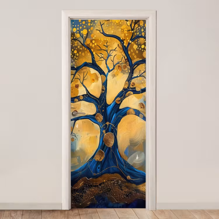 Boom - Levensboom - Blauw - Goud deurposter klein -3d_beige