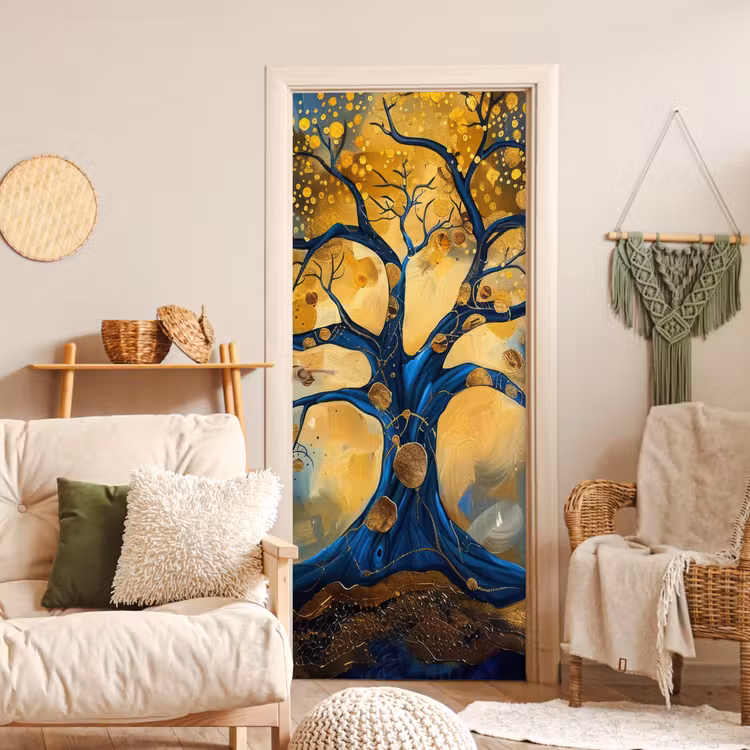 Boom - Levensboom - Blauw - Goud deurposter klein -sfeer2