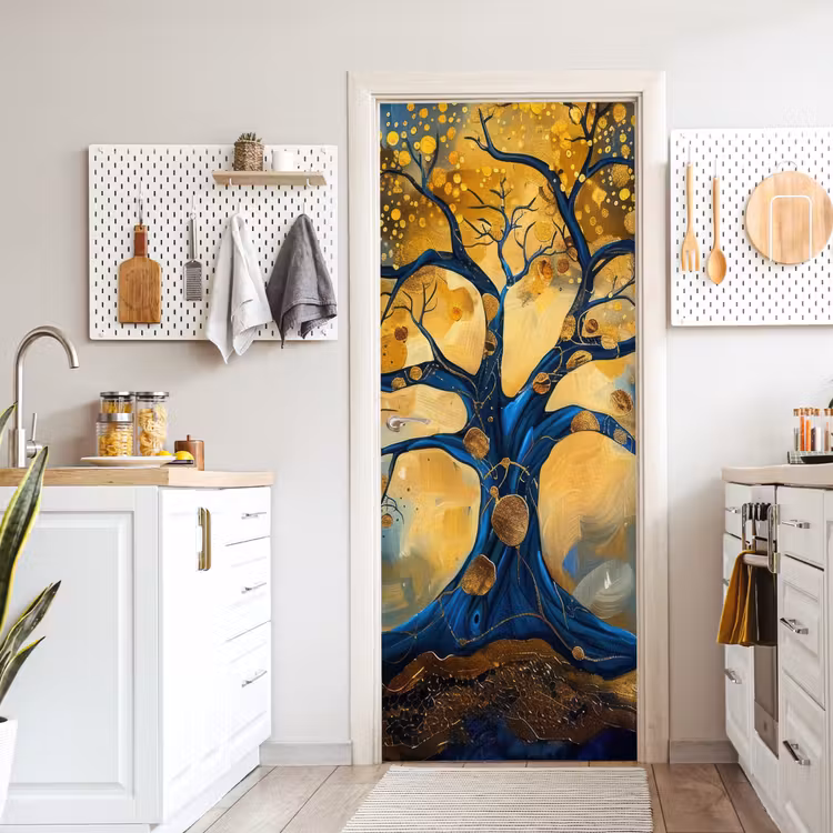 Boom - Levensboom - Blauw - Goud deurposter klein -sfeer5