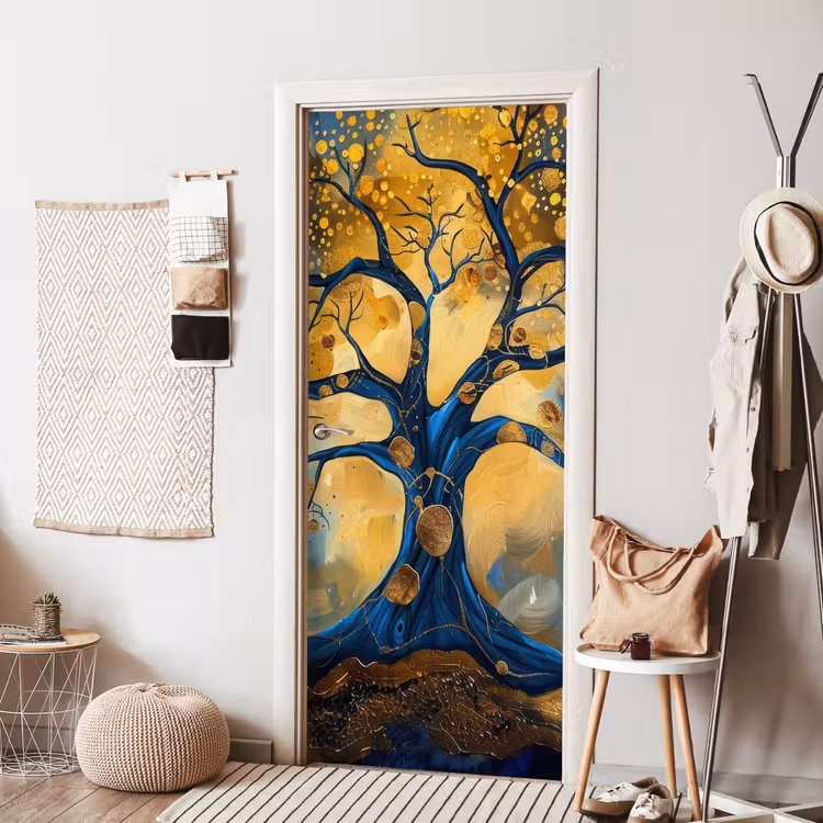 Boom - Levensboom - Blauw - Goud deurposter klein -sfeer6