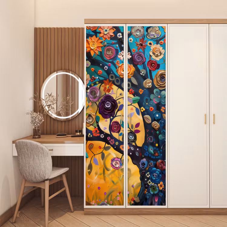 Boom - Levensboom - Kleurrijk - Bloemen - Modern deurposter klein -sfeer3