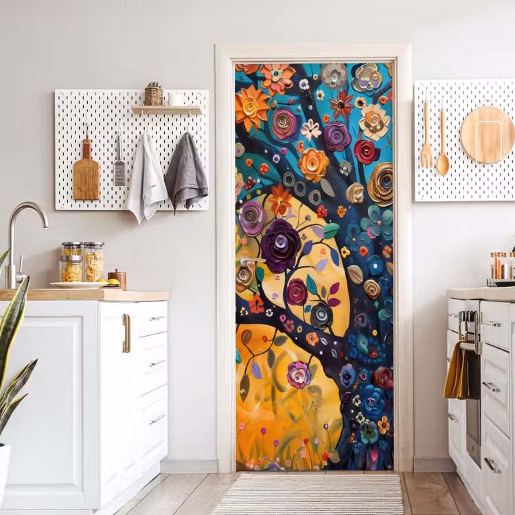 Boom - Levensboom - Kleurrijk - Bloemen - Modern deurposter klein -sfeer5