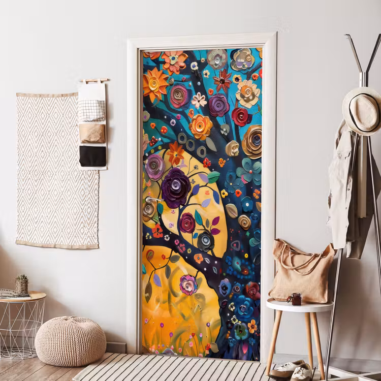 Boom - Levensboom - Kleurrijk - Bloemen - Modern deurposter klein -sfeer6