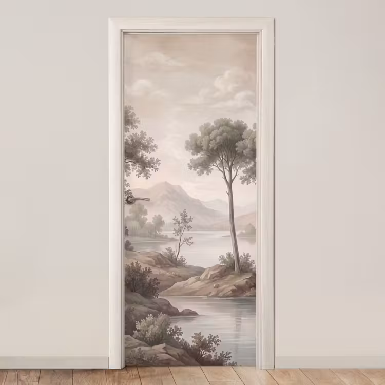 Bomen - Meer - Bergen - Illustratie deurposter klein -3d_beige