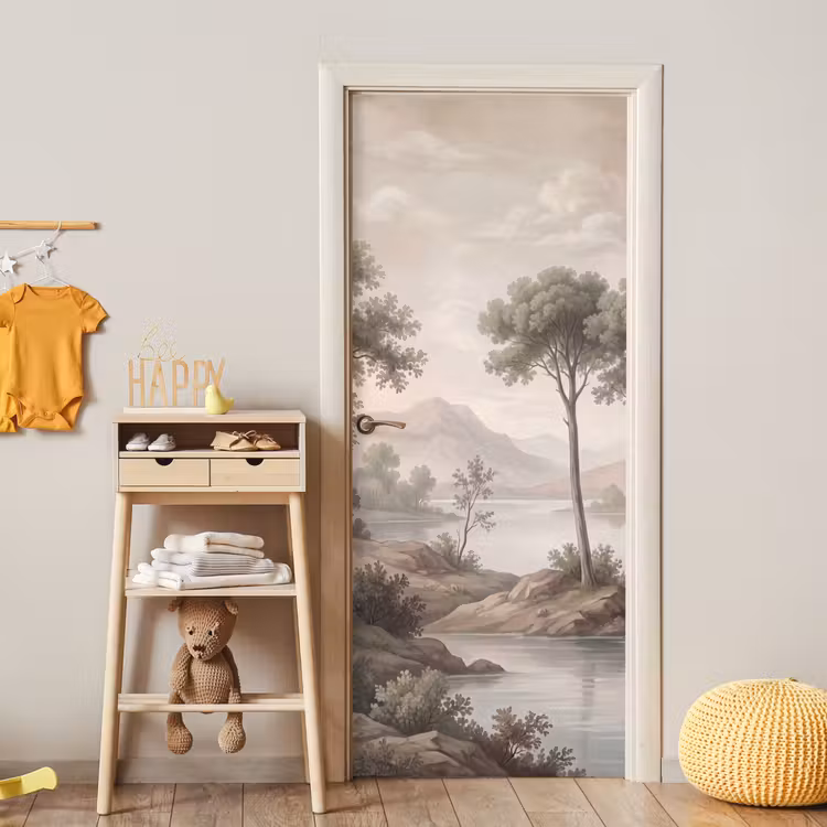 Bomen - Meer - Bergen - Illustratie deurposter klein -sfeer4
