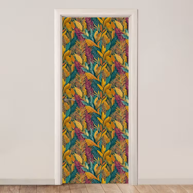 Tropische - Botanisch - Patroon - Kleurrijk - Exotisch deurposter klein 289 -3d_beige