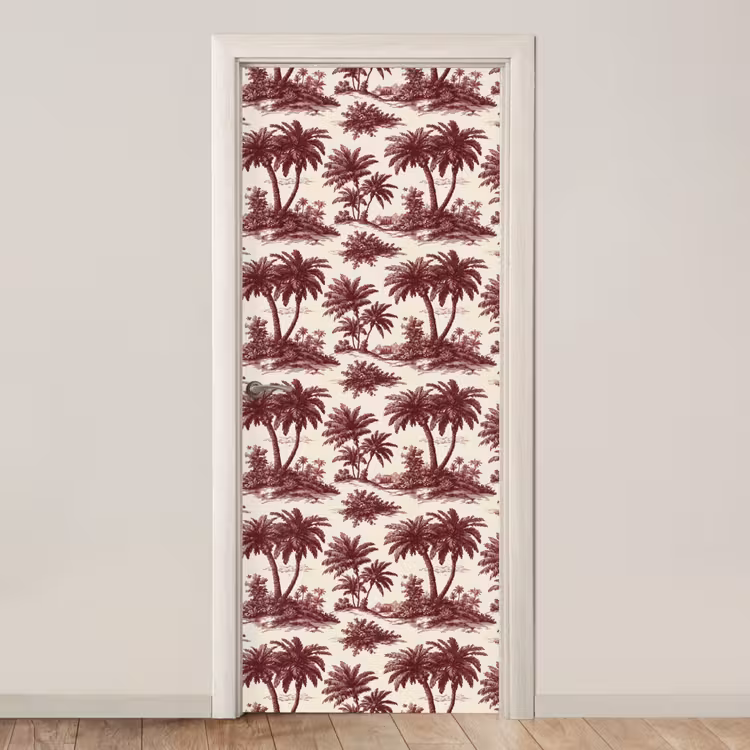 Tropisch - Geometrisch - Bordeauxrood deurposter klein 289 -3d_beige