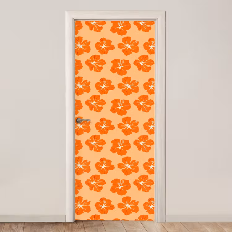 Tropisch - Hibiscus - Oranje deurposter klein 289 -3d_beige