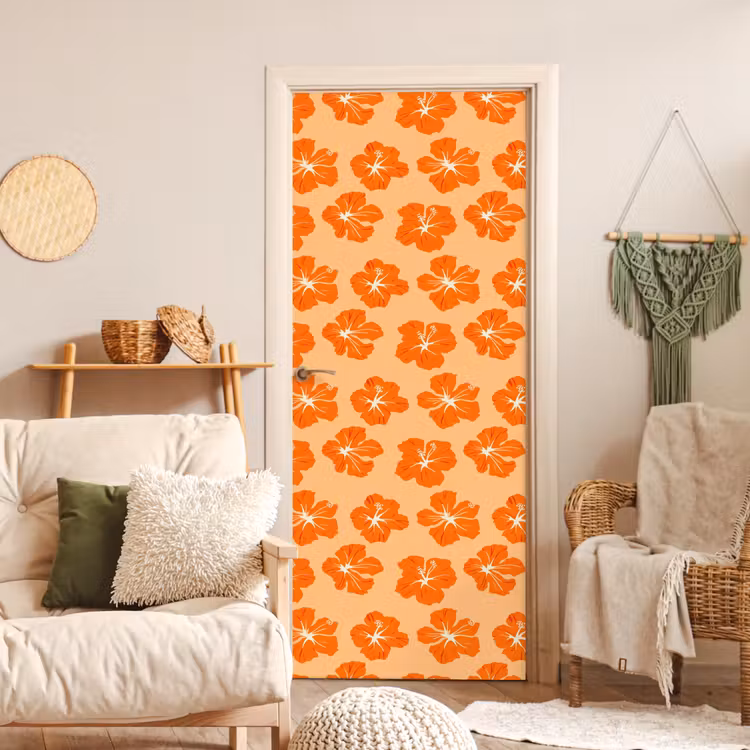 Tropisch - Hibiscus - Oranje deurposter klein 289 -sfeer2
