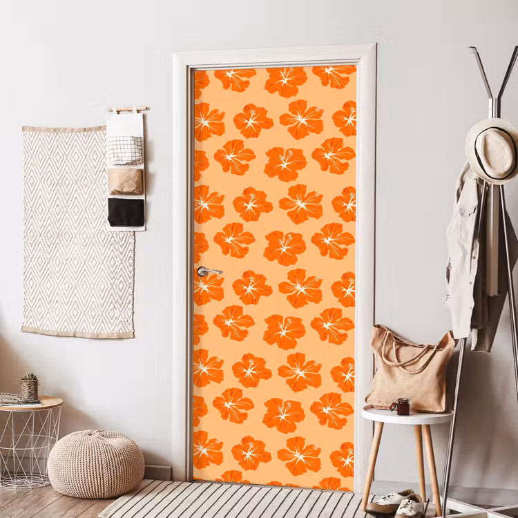 Tropisch - Hibiscus - Oranje deurposter klein 289 -sfeer6