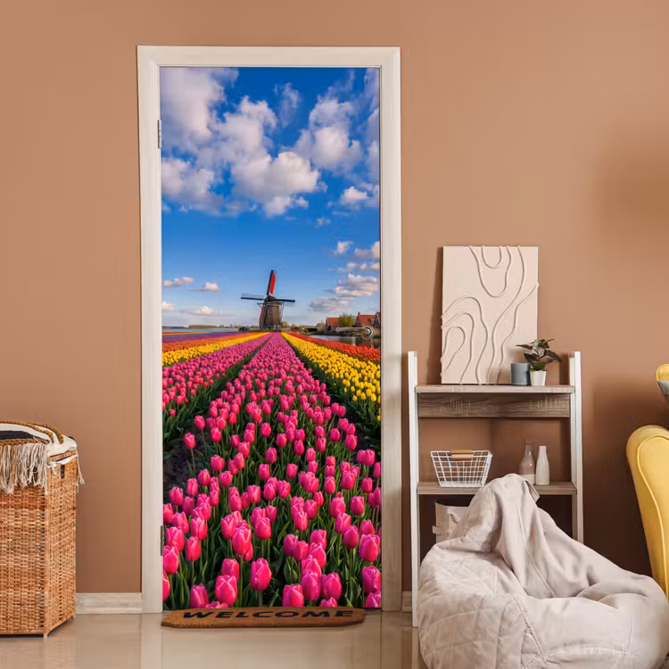 Tulpen - Holland - Molen - Kleurrijk deurposter klein -sfeer1